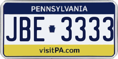 PA license plate JBE3333