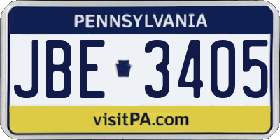 PA license plate JBE3405