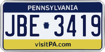 PA license plate JBE3419