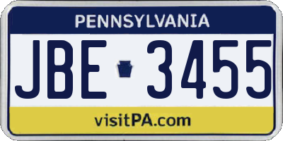 PA license plate JBE3455