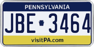 PA license plate JBE3464