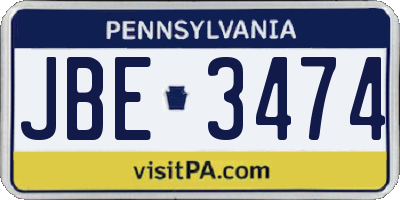 PA license plate JBE3474
