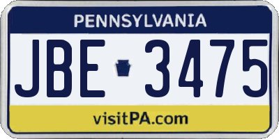 PA license plate JBE3475