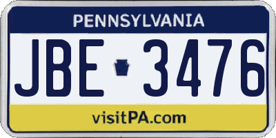 PA license plate JBE3476