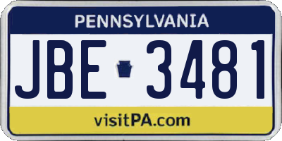 PA license plate JBE3481