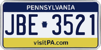 PA license plate JBE3521