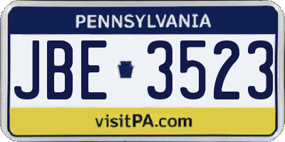 PA license plate JBE3523