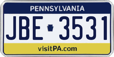 PA license plate JBE3531