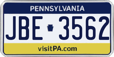 PA license plate JBE3562