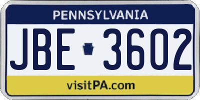 PA license plate JBE3602