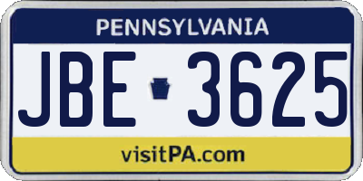 PA license plate JBE3625