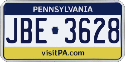 PA license plate JBE3628