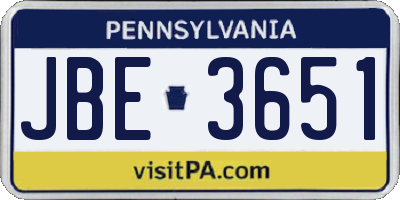 PA license plate JBE3651
