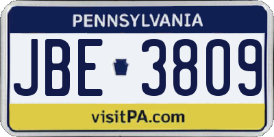 PA license plate JBE3809