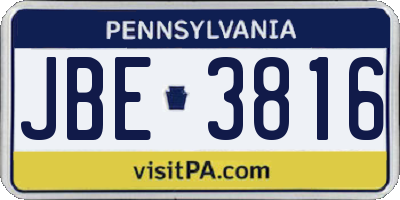 PA license plate JBE3816