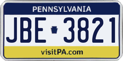 PA license plate JBE3821