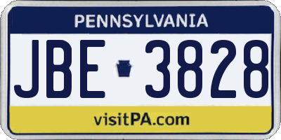 PA license plate JBE3828