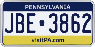 PA license plate JBE3862