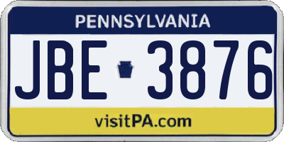 PA license plate JBE3876