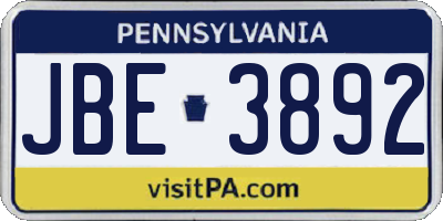 PA license plate JBE3892