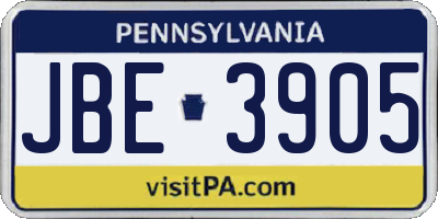 PA license plate JBE3905