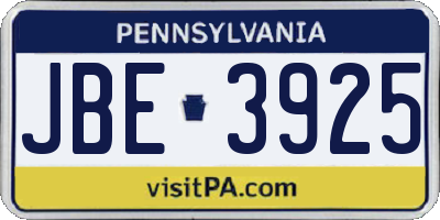 PA license plate JBE3925