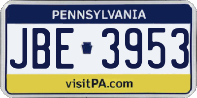 PA license plate JBE3953