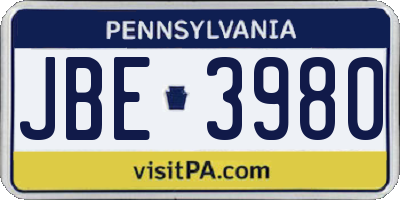 PA license plate JBE3980