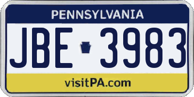 PA license plate JBE3983
