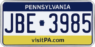 PA license plate JBE3985
