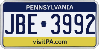 PA license plate JBE3992