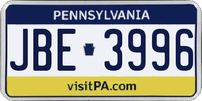 PA license plate JBE3996