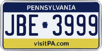 PA license plate JBE3999