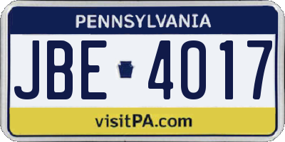 PA license plate JBE4017