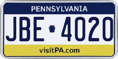 PA license plate JBE4020
