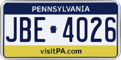 PA license plate JBE4026