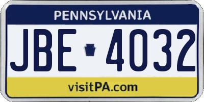 PA license plate JBE4032