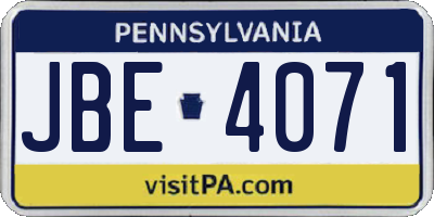 PA license plate JBE4071