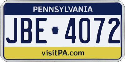 PA license plate JBE4072