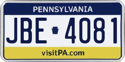 PA license plate JBE4081