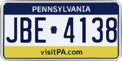 PA license plate JBE4138