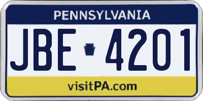 PA license plate JBE4201