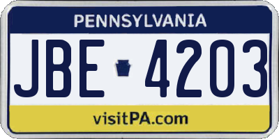 PA license plate JBE4203