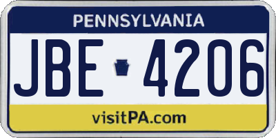 PA license plate JBE4206