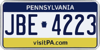 PA license plate JBE4223