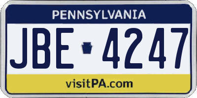 PA license plate JBE4247