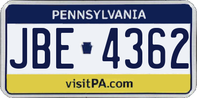 PA license plate JBE4362