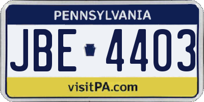 PA license plate JBE4403
