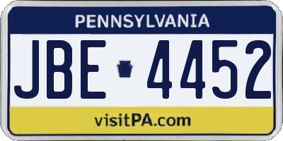 PA license plate JBE4452