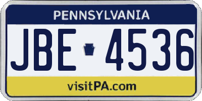 PA license plate JBE4536